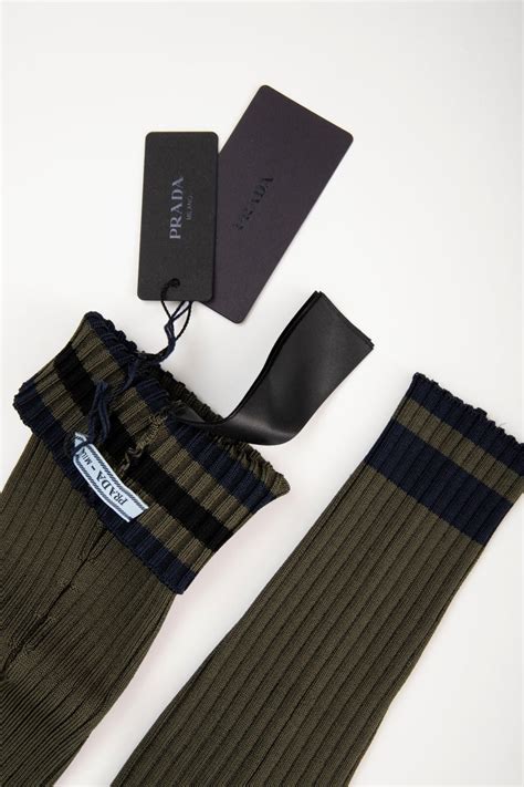 Prada Runway Olive Green Navy Blue Black Stripe Viscose Leg 